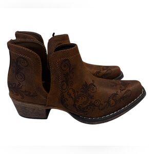 Roper Brown Ankle Boots with Embroidered Design